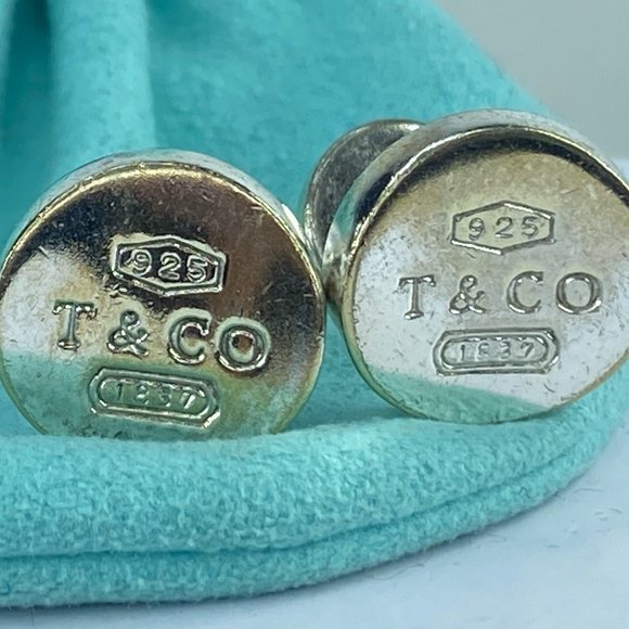 Tiffany & Co Silver 1837 Concave Circle Round Cuff Links Cufflinks Gift Pouch